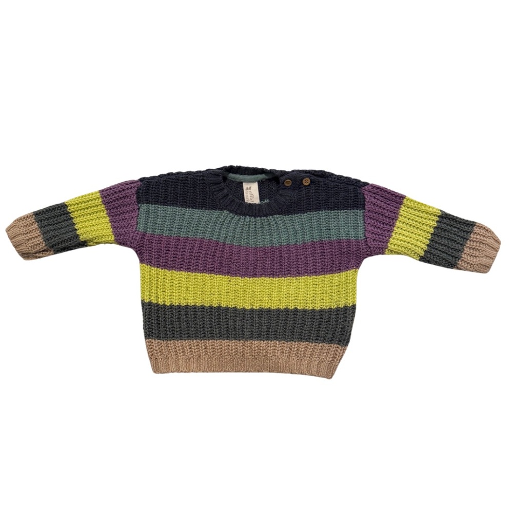 H&M Baby Chunky Knit Striped Sweater, Size 6 Months Purple Tan Blue Green Unisex